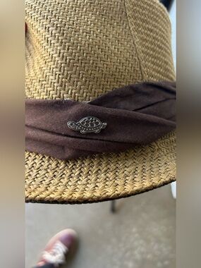 AMO Black Straw Fedora with Turtle Logo
